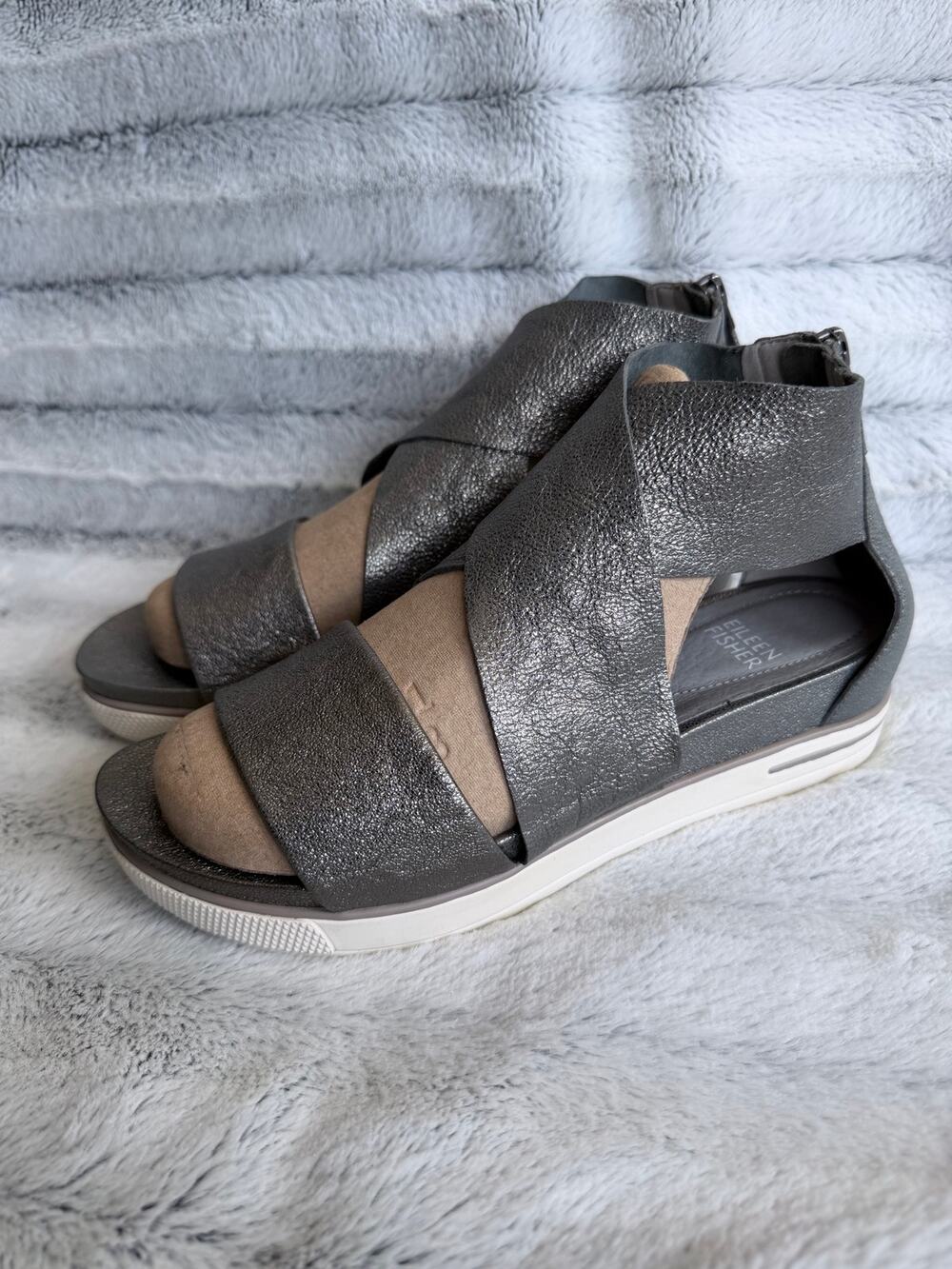 Eileen Fisher Sport Suede Leather Platform Zip-back Sandal size 7.5